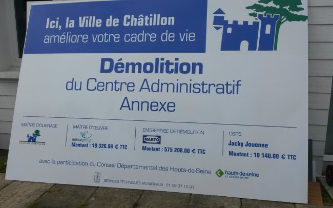 Visuel panneau de démolition Ville de Châtillon